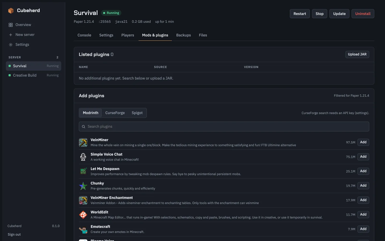 Search Modrinth, CurseForge and Spigot for mods and plugins